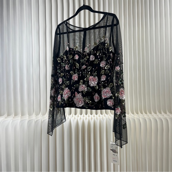 Elegant Formal Floral Embroidered Black Mesh Top with Boning - Picture 2 of 14